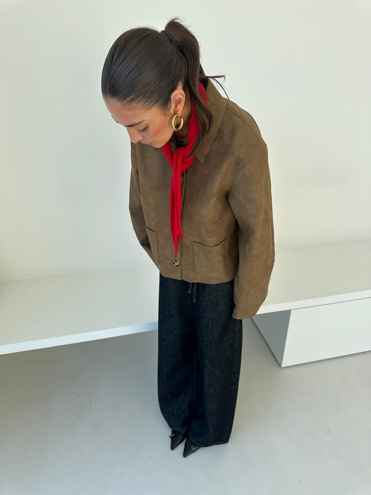 Misty knit scarf red