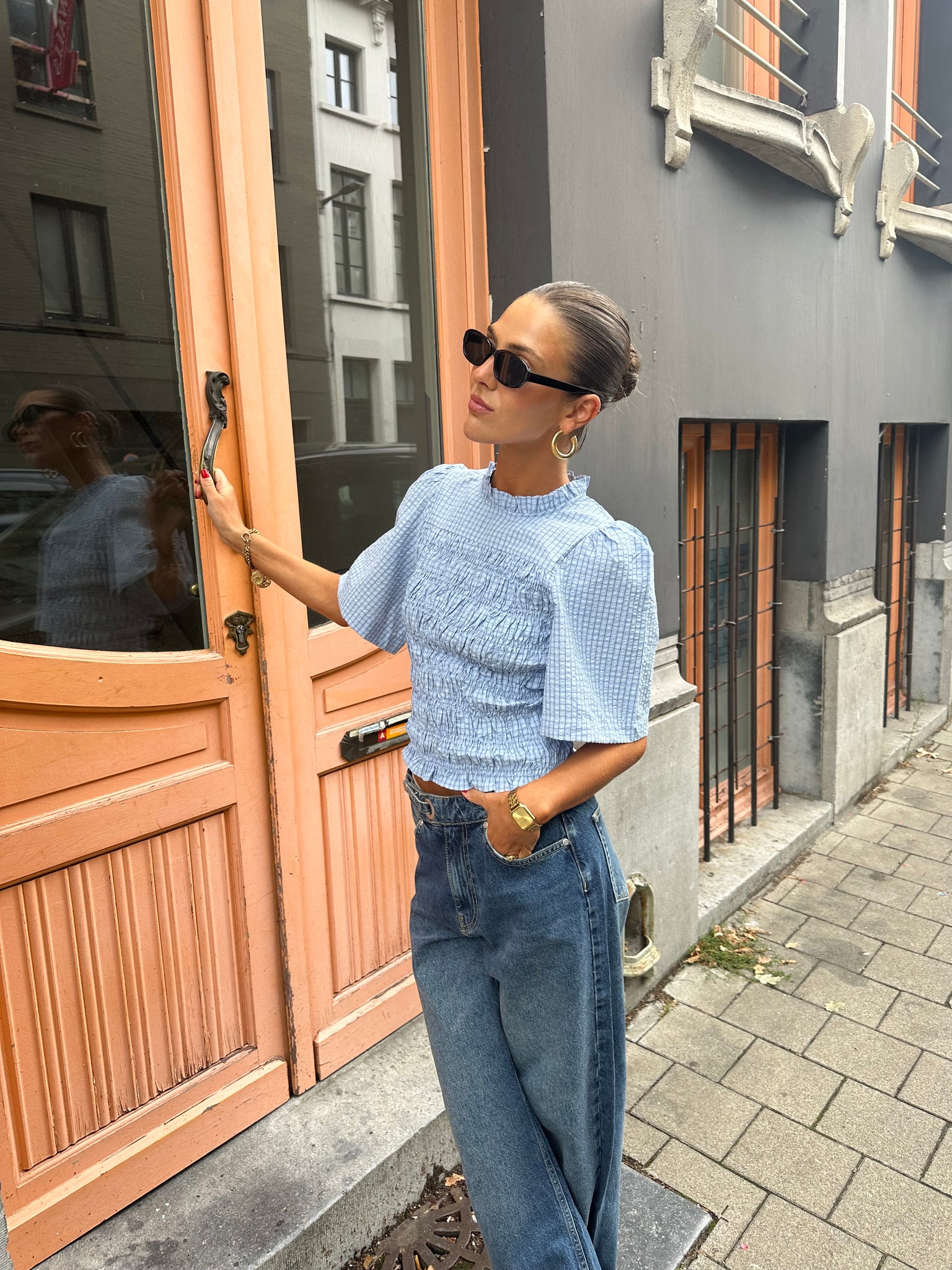 Possini check top blue
