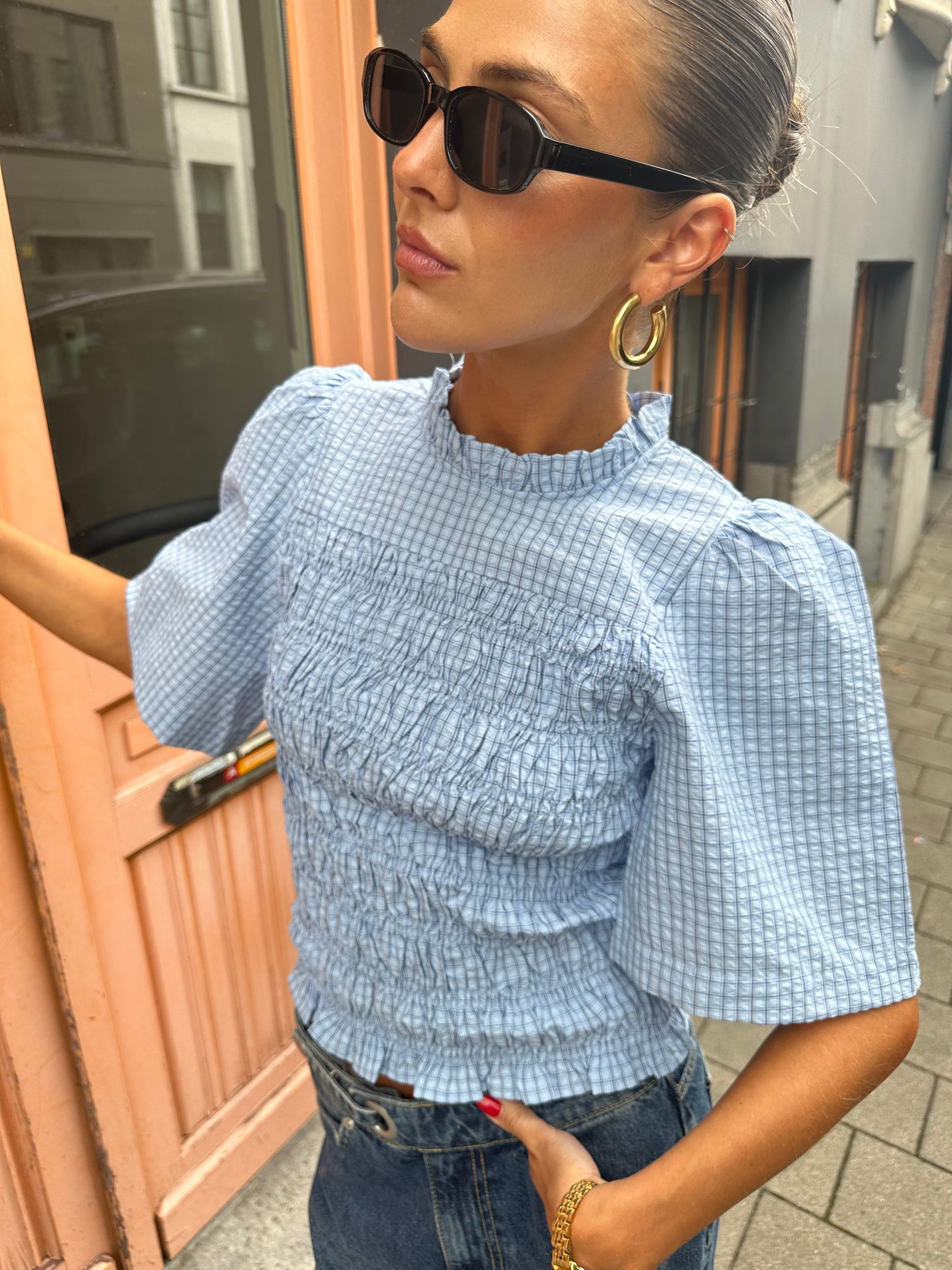 Possini check top blue
