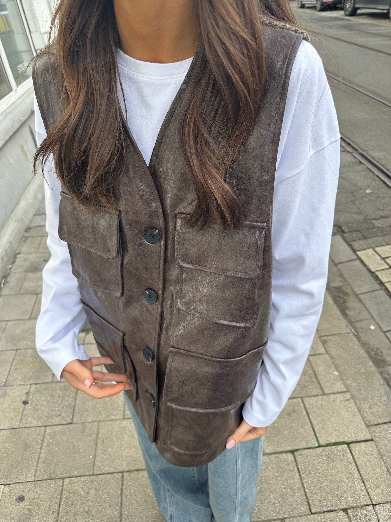 Faux leather vest
