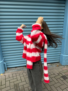 Striped cardigan with scarf